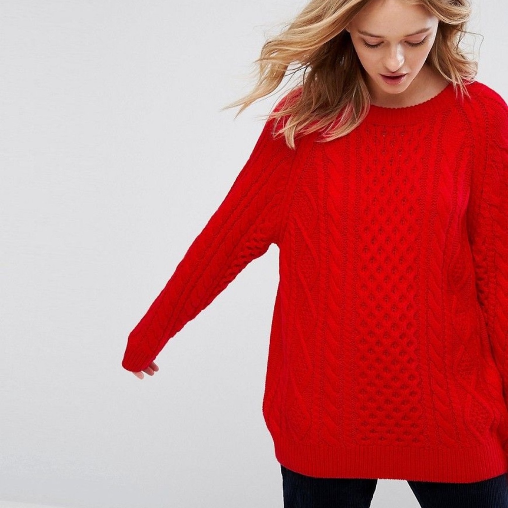 Monki Red Cable Knit Sweater